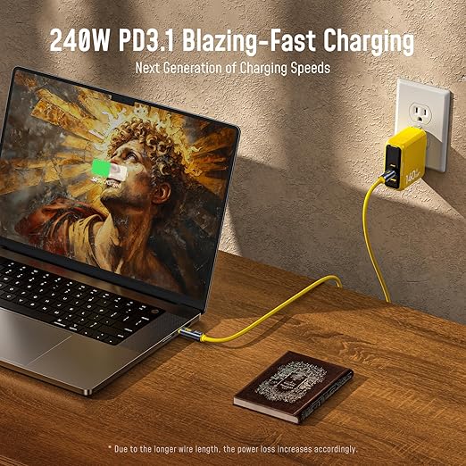 AOHI USB4 2.0 Cable with LED Display 6.6ft, 240W PD3.1 Fast Charging, 80Gbps Data Transfer, Dual 8K Display, The Future Adonis USB C Cable for MacBook Pro/iPhone 17 Pro Max/Galaxy/SSD/Docking, Yellow