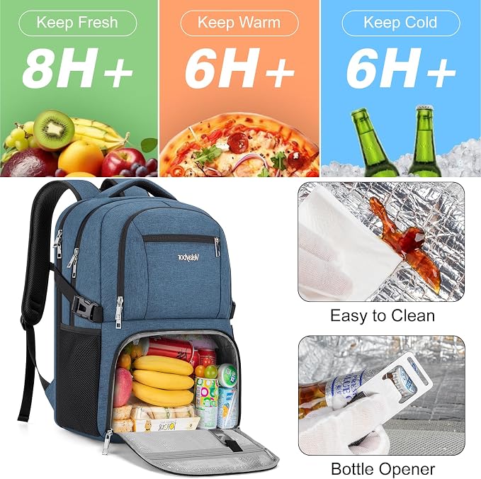 Insulated Lunch Backpack Fit 17" Laptop, Work Backpack with Lunch Box for Men & Women, Water Resistant College Computer Bag for Travel, Business, Hiking