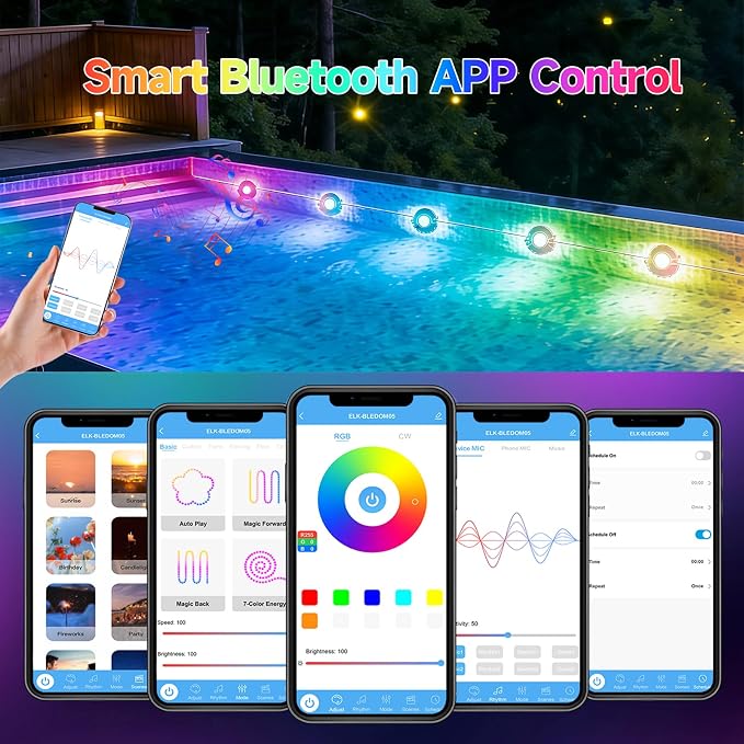 AHAWILL 150FT RGB Pool Lights for Inground & Above Ground Pools,Plug-in Light Strip with IP68 Waterproof,App & Remote Control, 44+ Modes & Music Sync, 16M Colors for Large Swimming Pools Decor