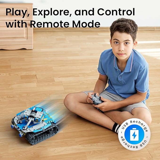 Sillbird Robot Building Kit with Remote Control STEM Gifts for Boys Ages 8-12, Coding Robotic Toys for Kids Birthday, Build 5in1 Models with 488 Pieces - Blue