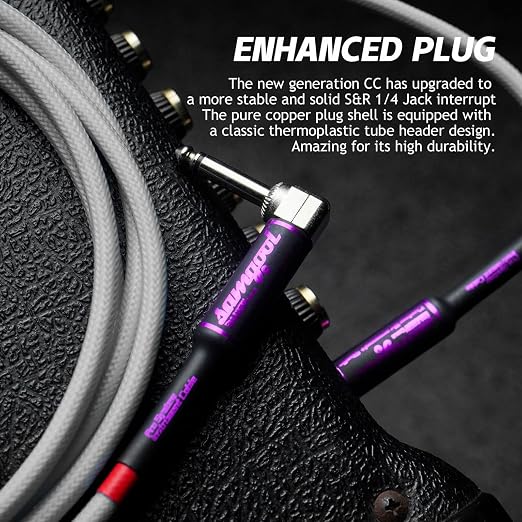 10ft Guitar Cable, 1/4 Inch Straight/Straight Instrument Cable, Electric Cord Amp Cord for Bass Guitar Amp and Instruments (CC Silver Gray Braided)