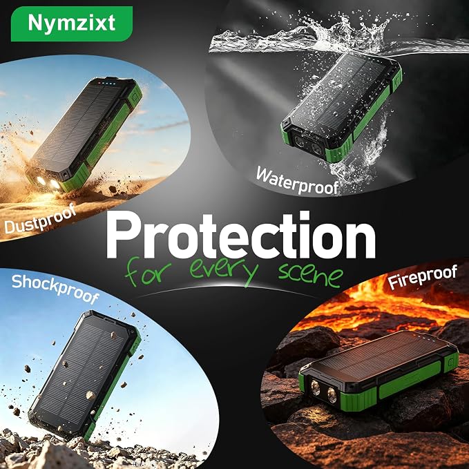 Solar Power Bank 49800mAh 22.5W QC3.0 Fast Charging Built in 4 Cables andNymzixt Solar Power Bank 20000mAh Portable Charger Built-in 3 Cables and Wireless Charging