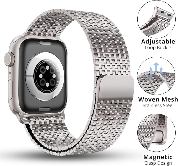LULULOOK Milanese Mesh Loop Compatible with Apple Watch Band 49/46/45/44/42/41/40/38mm for Men Women, Stainless Steel Magnetic Buckle Strap for iWatch Ultra 3/2 Ultra Series 11 10 9 8 7 6 SE 5 4 3