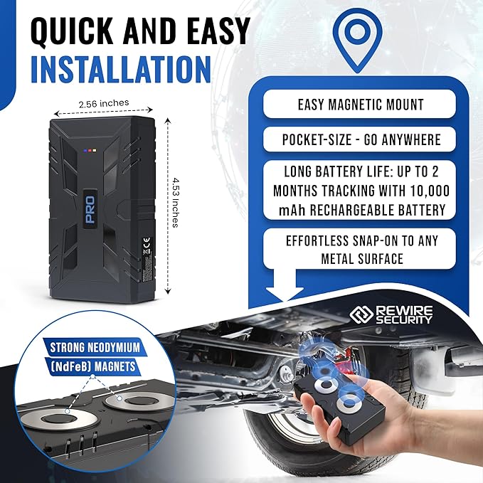 REWIRE SECURITY 104-Pro 4G Magnetic GPS Tracker for Vehicle | Easy Mount | Fits with Car, Van & Motorbike | Live Tracking | Up to 2 Month Battery Life | Low Cost Subscription Plans | Free Trial
