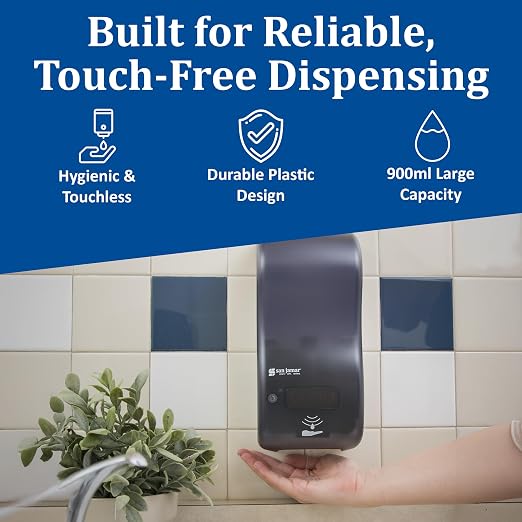 San Jamar Classic Rely Hybrid Electronic Liquid and Lotion Soap Dispenser Hand Sanitizer Dispenser for Bathroom, Kitchen, Restrooms, and Restaurants, Plastic, 900 Ml, Black Pearl