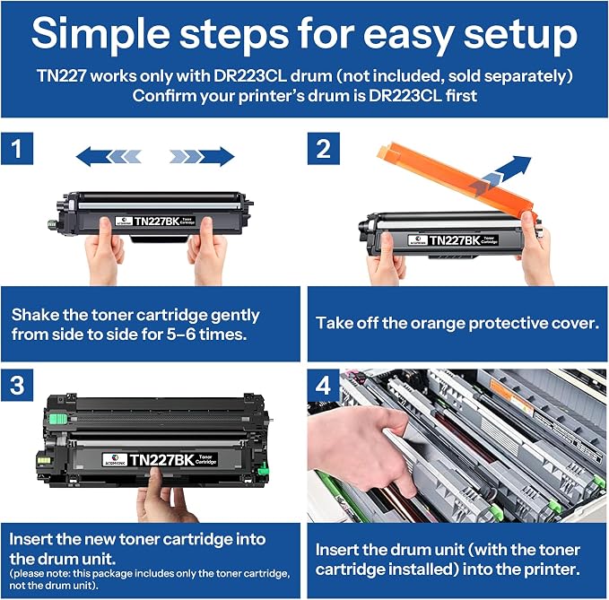 TN227 TN-227BK/C/M/Y High Yield Toner Cartridge Replacement for Brother TN227 TN-227 HL-L3270CDW MFC-L3770CDW HL-L3290CDW MFC-L3750CDW HL-L3210CW Printer 4 Pack