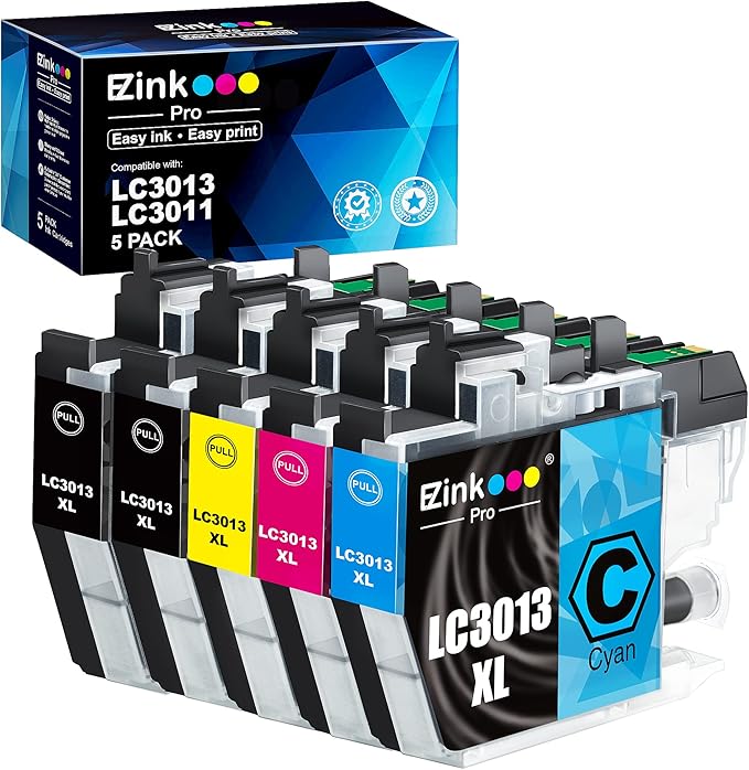 E-Z Ink Pro LC3013 LC3011 Compatible Ink Cartridge Replacement for Brother LC3013XL LC3011 LC-3013 Compatible with MFC-J491DW MFC-J497DW MFC-J895DW MFC-J690DW (2 Black, 1 Cyan, 1 Magenta, 1 Yellow)
