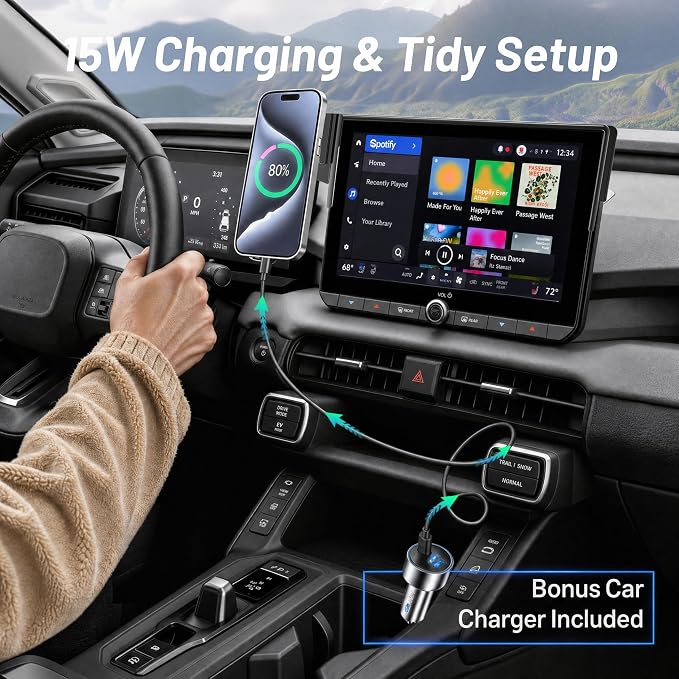 Phone Holder for 2026 Toyota RAV4 (ONLY Fits 12.9" Screen), MagSafe Car Mount Charger, Magnetic Phone Holder, 15W Wireless Charging,Screen Phone Holder, 360° & Hands Free, RAV-4 Interior Accessories
