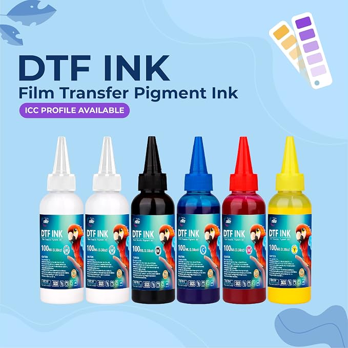 Enlite DTF Ink 100ML Combo Pack, Premium Pigment Ink for PET Film Heat Transfer Printing, Refill for DTF Printer with printhead DX5 DX7 5113 XP600 I3200 4720 TX800, 2W+1B+1C+1M+1Y