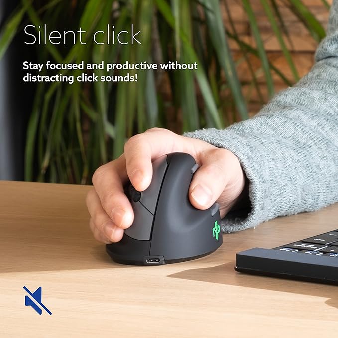 R-Go HE Ergonomic Mouse, Bluetooth 5.0, Silent Click, Vertical design, With Break Software, Prevents Tennis Elbow/RSI Arm, Rechargeable, For Windows/Mac, 5 Buttons, Black