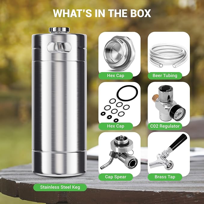NutriChef Pressurized Growler Tap System, 128oz Stainless Steel Mini Keg Dispenser Portable Kegerator Kit, Co2 Pressure Regulator Keeps Carbonation for Craft Beer, Draft and Homebrew