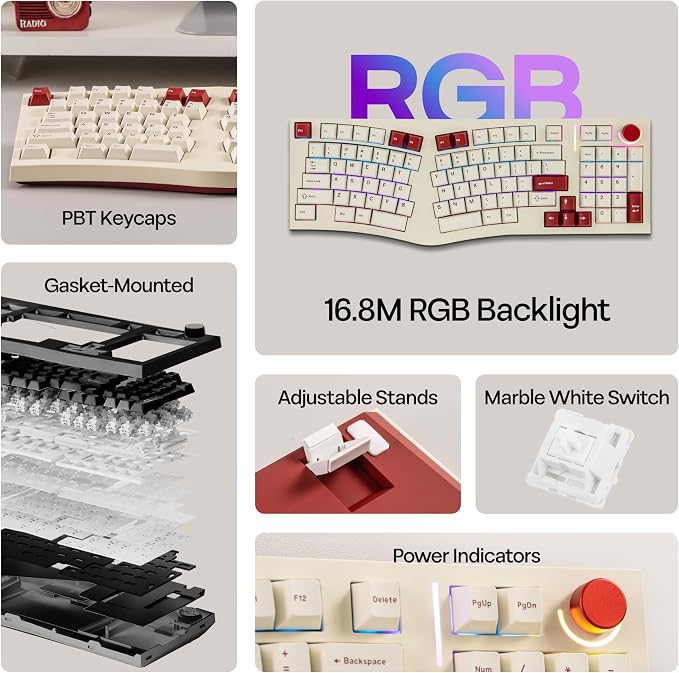 MechLands Feker Alice98 Ergonomic 98 Keys Custom Mechanical Keyboard, VIA Programmable, USB-C Wired Gaming Keyboard, Hot Swappable, 5 Layer Paddings, Control Knob, NKRO, RGB for Win/Mac (Beige)