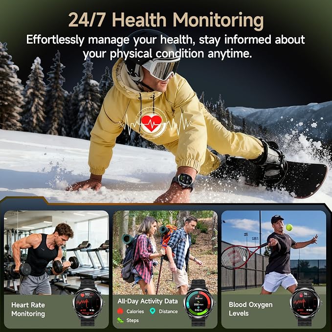 Ulefone Armor Watch Pro Military Smart Watches for Men, 1.50" AMOLED Corning Screen, 5ATM Waterproof MIL-STD-810H, 100+ Sports Modes/GPS/AI/Heart Rate/Sleep/SpO2 Monitor, Men's Fitness Tracker Watch