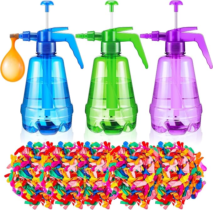 Junkin 3 Pcs Water Balloon Pump with 1000 Balloons, 3 in 1 Air and Water Balloon Inflator Portable Filling Station for Summer Themed Parties, Random Color