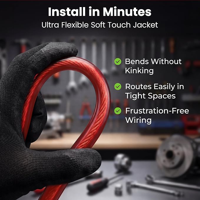 GEARit 8 Gauge Amp Wiring Kit CCA 3-in-1, 8 AWG Copper Clad Aluminum Power & Ground Battery Cable, 25 ft Each Black & Red, with 15 Lugs & 20 Heat Shrink for Car Audio