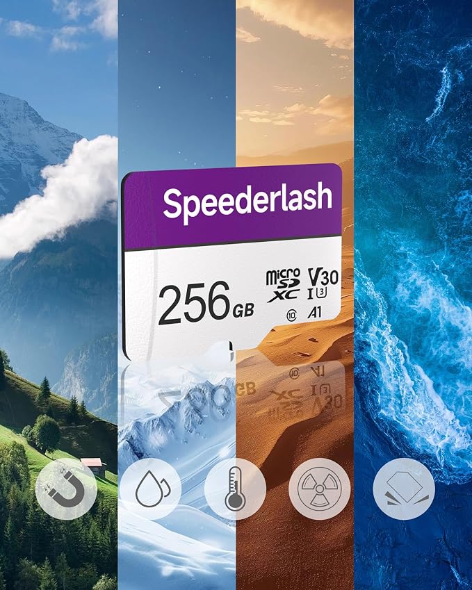 Micro SDXC Memory Card 256GB-Speederlash Camera Plus TF Card with Adapter, Up to 100MB/s Read Speed, 4K UHD&5K Video Support, U1, V30, A1 Rated, Waterproof, for Security Camera, Dashcam