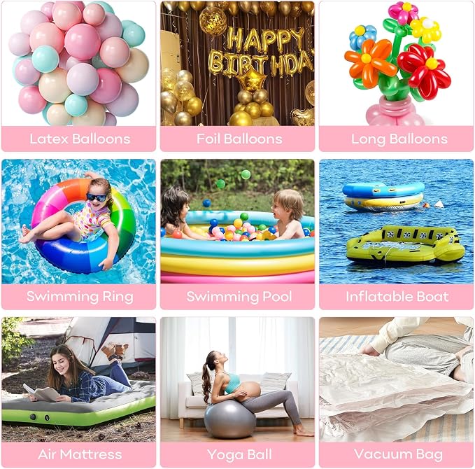 Biapian Balloon Pump Electric, 3-in-1 Portable Electric Air Pump for Balloons and Inflatables, Dual Nozzle Balloon Blower Machine for All Latex 260q Foil Balloon Inflator Deflator for Party Decoration
