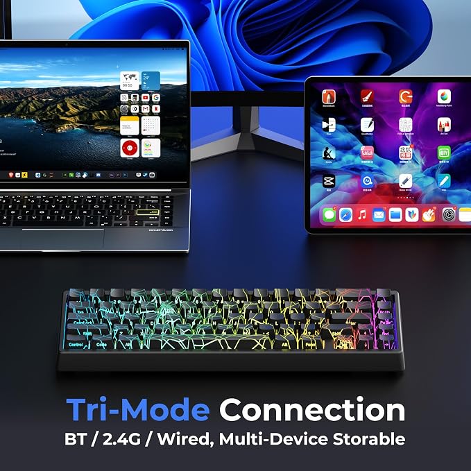 HITIME x XVX M67 60% Percent Keyboard Wireless, QMK/VIA Black Spider Web Gaming Keyboard, Tri-Mode Thocky Creamy Mechanical Key Board, Hot Swappable Gasket Mount RGB IMD Tech for Win/Mac