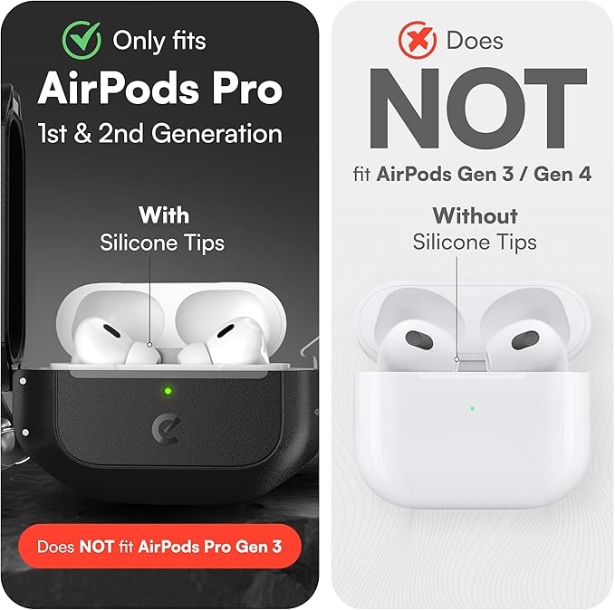 Keybudz for AirPods Pro 2 Case with Lock - Fully Waterproof AirPods Pro 2nd Generation Case Cover - Keychain, Rugged Tough Protection, Hard Shell and Carabiner for USB-C/Lightning (Carbon Black)