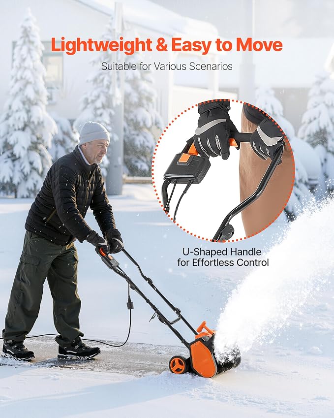 VEVOR Corded Electric Snow Shovel, 12A 17 inch Snow Shovel, 60° Adjustable Chute, 20 ft Throwing Distance, Snowthrower with Dual Safety Switch, Winter Ice Removal Tool for Driveway Sidewalk Patio