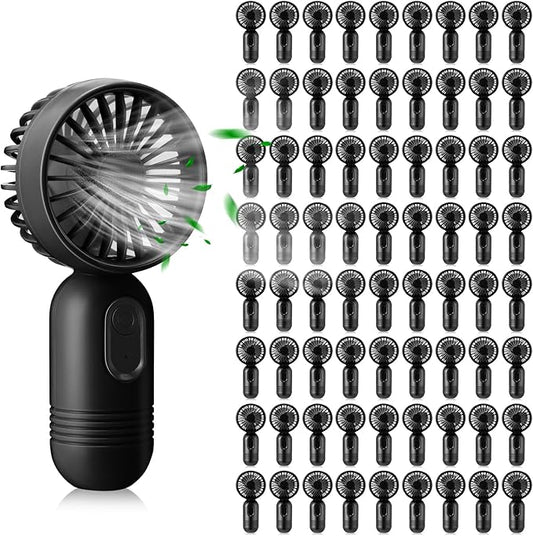 Rossesay 72 Pcs Mini Portable Fan Bulk Cute Handheld Lightweight Small Little Personal Hand Eyelash Fan 3 Speeds USB Rechargeable for Women Men Indoor Outdoor Makeup Travel (Black)