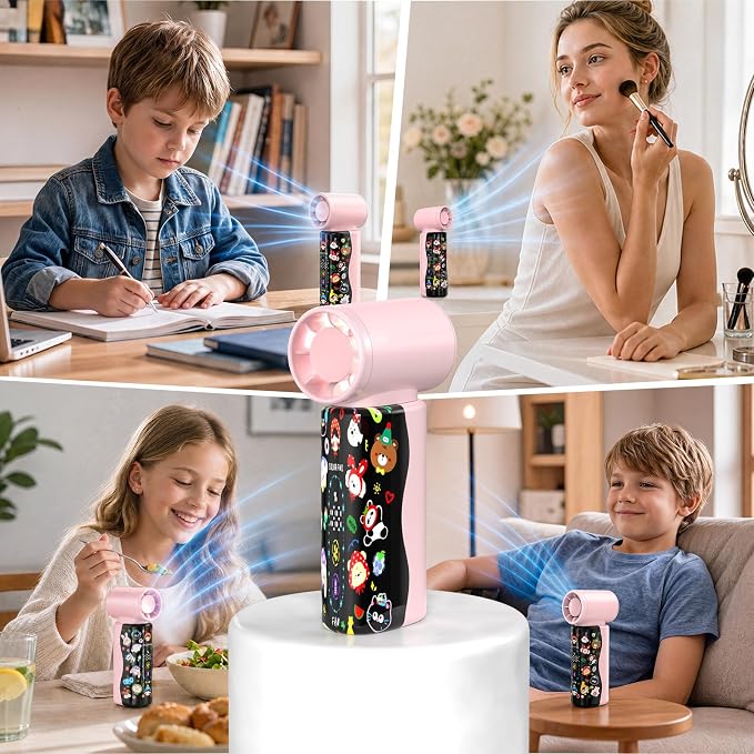 R-fun Colorful Handheld Mini Fan M126, 18000 RPM High-Speed Turbo Personal Fan, Rechargeabl Portable Fan, Flexible Curved Color Screen, Travel Essentials, Summer Gifts for Women and Men, Pink