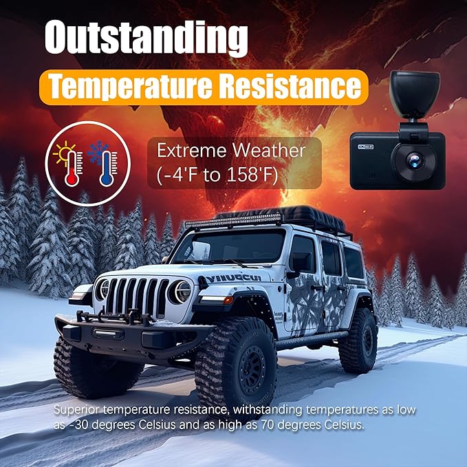Wireless Dash Cam Front and Rear, 4K +2.5KHD 2-Channel Dashcam, Built - in WiFi GPS, Night Vision, Loop Recording, 24H Parking Mode, G-Sensor and 3” IPS Screen;Memory Card not Included