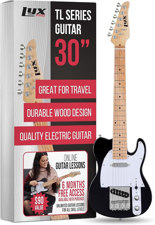 LyxPro 30” Electric Guitar TL Series, Full-Size Paulownia Wood Body, 3-Ply Pickguard, C-Shape Neck, Ashtray Bridge, Quality Gear Tuners, 3-Way Switch & Volume/Tone Controls, 2 Picks Included, Black