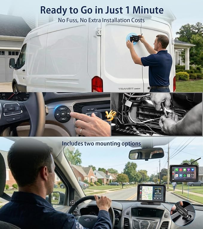 URVOLAX Wireless Backup Camera for Trucks - 7" Portable Apple CarPlay Android Auto Touchscreen Monitor - 10000mAh Solar Magnetic Rear View Camera for Heavy Duty Pickup,Cargo Trailer Van,Box Semi Truck