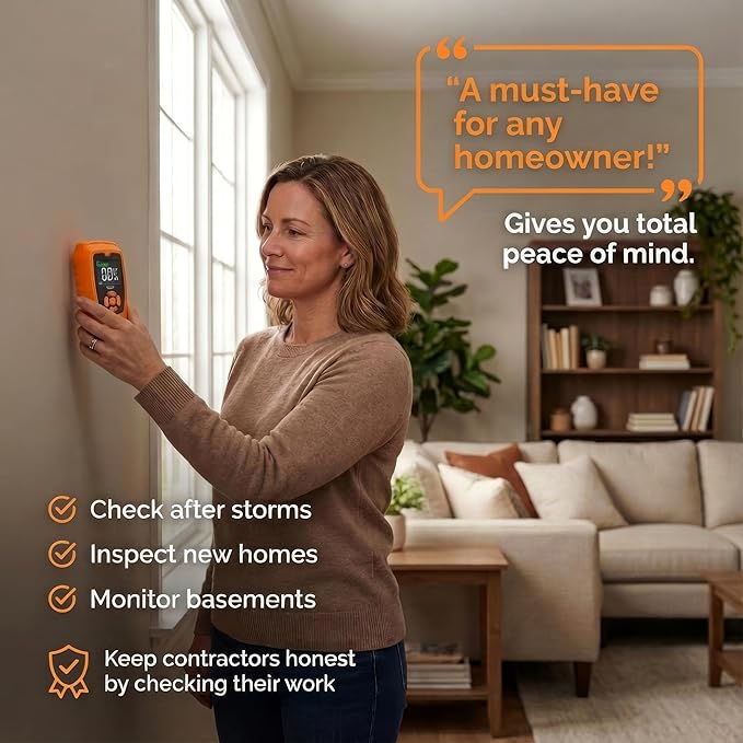 Mutt Tools Pinless Moisture Meter for Drywall – Non-Destructive Wood Moisture Meter for Walls, Wood and Masonry – Detects up to 2 Inches Below the Surface