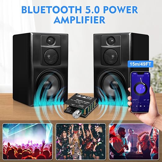 ZK-1002L 200W Audio Power Amplifier Board with Bluetooth and AUX Inputs, 2.0 Channel Stereo Mini Power Amplifier Receiver Module for Home DIY Speakers System, DC 5-24V