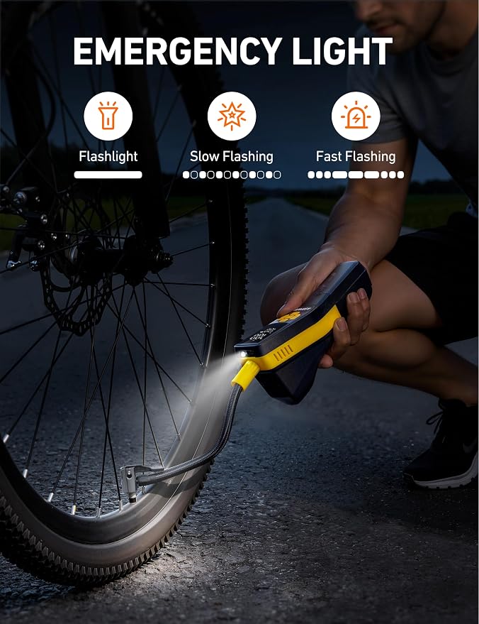 AstroAI 150 PSI Tire Inflator Portable Air Compressor for Car Tires, Cordless Bike Pump with LCD Display, Auto Shut-Off, 5 Modes Air Pump for Car Motorcycle Bicycle Balls, LED Light & Storage Design