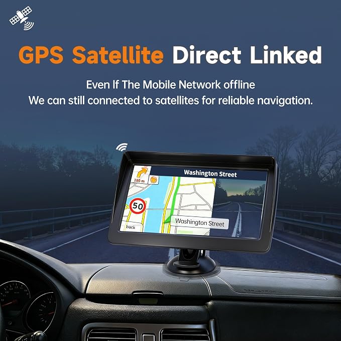 GPS Navigator for Car Truck RV Pickup, 7-inch with Hood No Network Required | 2026 Offline Map with Free Updates Lifetime, HD Touchscreen, Voice Guidance, Speed & Traffic Alerts, Custom Route by Car Size