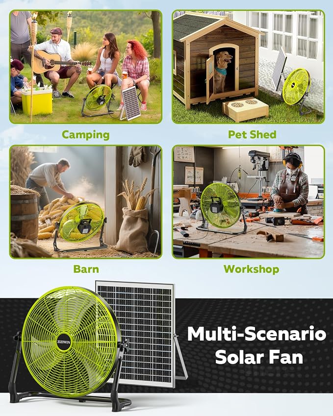 18" Solar Fan, 35W Solar Powered Cordless Greenhouse Fan with Rechargeable Battrey, Portable, 360° Tilt, 8~60H Runtime, for Outdoor Camping Gazebo Chicken Coop Patio Travel Shed Barn