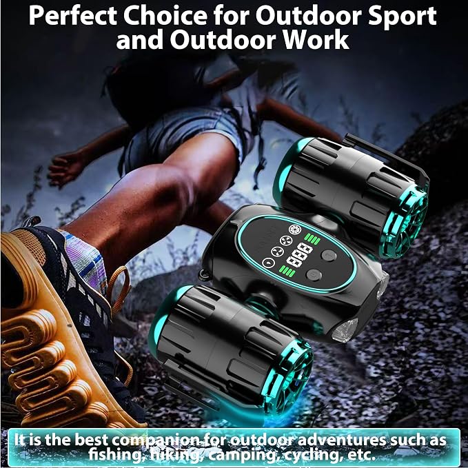 Portable Waist Fan, Shirt Fan with Light, 2025 Upgrade Cool Clip Rechargeable,8000mAh Power Bank,4 Speeds 12000RPM Strong Airflow for Camping Travel Fishing Hiking Cycling (Green Black)