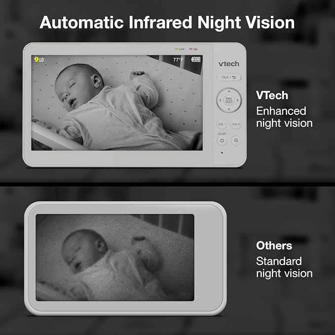 VTech Baby Monitor No WiFi with 7" Screen – 12Hr Battery, 1000ft Range, Night Vision, Two-Way Talk, Temperature Sensor, Lullabies, Sound-Activated Screen | 819 Max