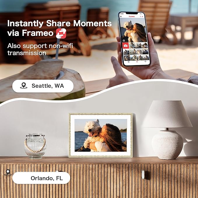 Digital Picture Frame, 10.1'' Frameo Digital Frame Wifi, 32GB Memory, 1280*800 HD Touch Screen Digital Photo Frame, Wall Mountable, Share Instantly, Anniversary, Birthday Gifts for Women, Mom, Golden