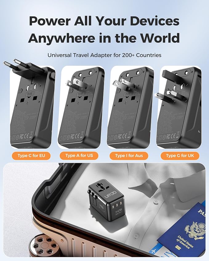 140W Max GaN Universal Travel Adapter, 3 USB C 1 USB A & 2500W AC Outlet, International Power Adapter for EU UK US AU 200+ Countries, Fast Charger Compatible with MacBook, iPhone, Laptop and More