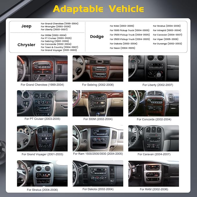 [4G+64G] Radio for Dodge Ram(2002-2006), Jeep Wrangler 2003-2006, Jeep Liberty 2002-2007, Jeep Grand Cherokee(1999-2004) – 6.86" HD Touchscreen Car Stereo with CarPlay Android Auto GPS SWC