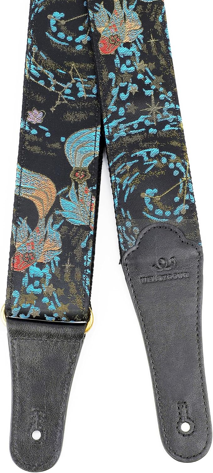 Guitar Strap, Embroidery Jacquard Adjustable Guitar Straps for Acoustic/Bass/Electric Guitar, Includes Guitar Pick, Strap Button and Strap Lock, Constellation Gift (Pisces)