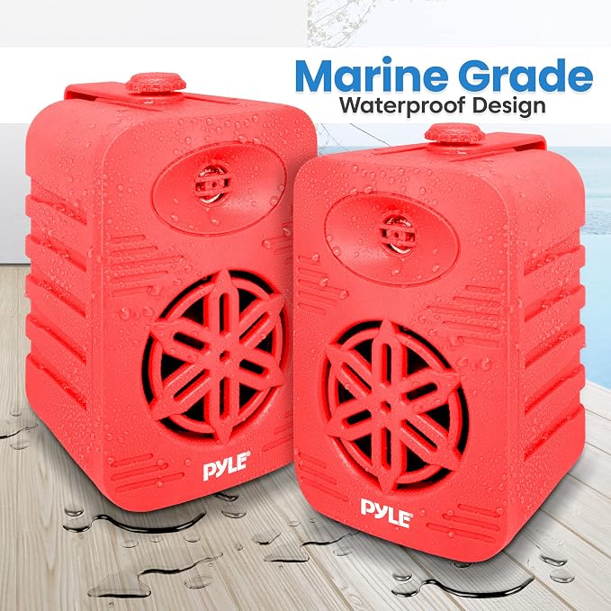 PyleUsa Bluetooth Indoor Outdoor Speakers Pair - 300 Watt Dual Waterproof 4” 2-Way Full Range Speaker System w/ 1/2” High Compliance Polymer Tweeter Home,Boat, Marine,Deck, Patio,Poolside - PDWRBT46RD