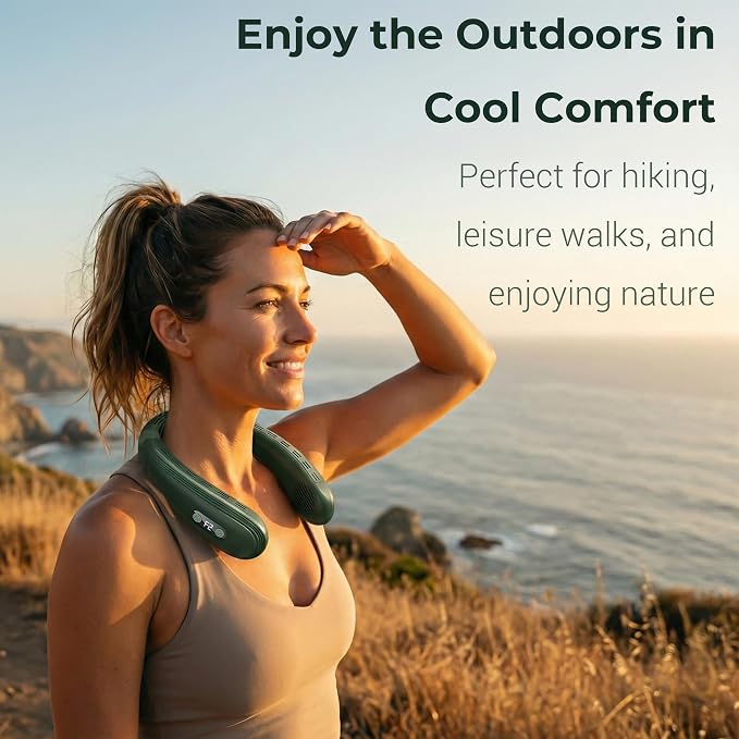 Neck Fan - Portable Personal Fan with Cooling Plate,Operated Wearable Rechargeable Fan with 5200mAh Lithium Battery,Neck Air Conditioner,3 Cooling Level&3 Speeds Level,Gifts for Women Men(Green)