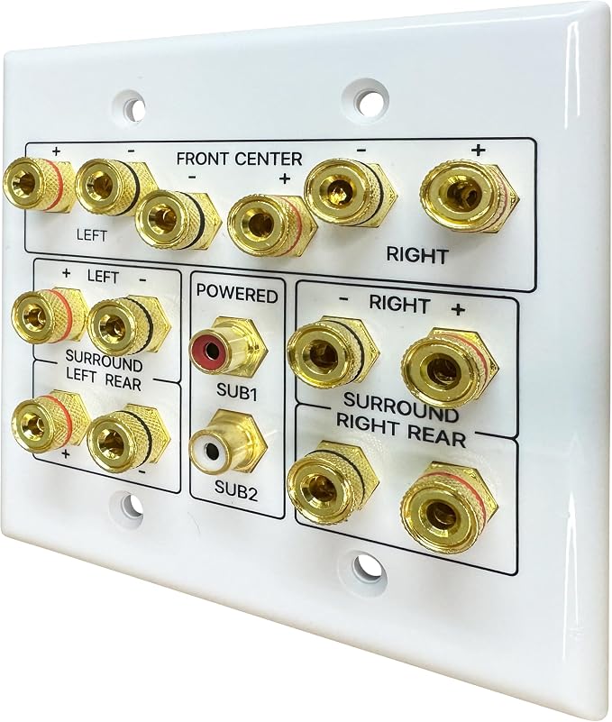 DIYTECH 7.2 Speaker Wall Plate, Home Theater Wall Plate, Gold Plated Binding Posts, for Home Theater Setup