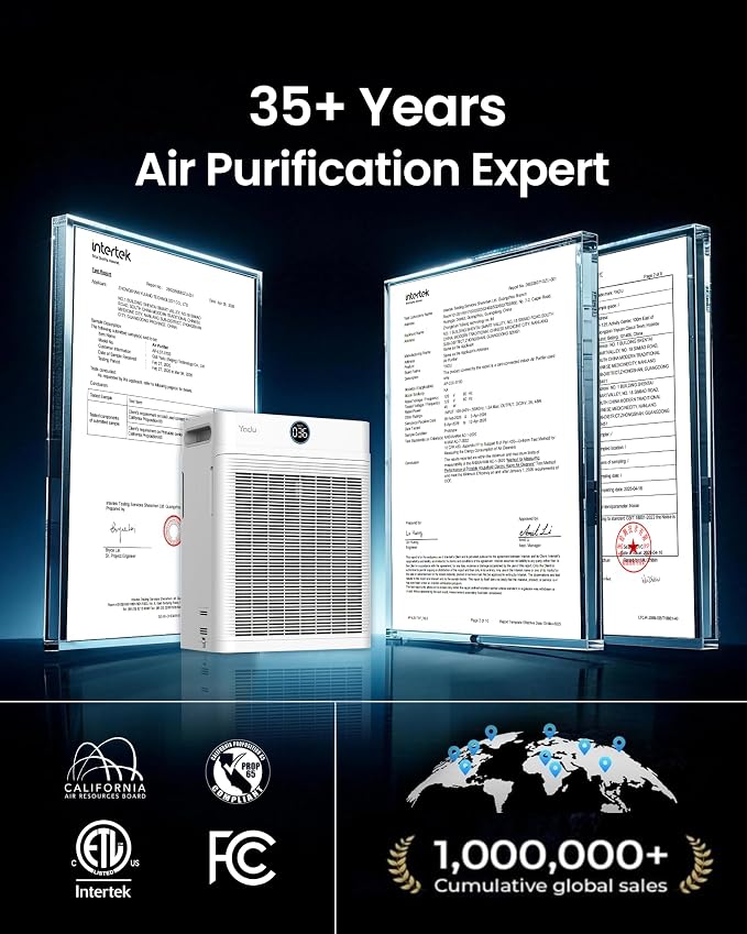 YADU Air Purifier for Large Rooms up to 2,307 sq ft | AQI Display, H13 HEPA Air Cleaner, Double-Sided Filter, WiFi Control, 18dB Quiet, Pet Hair & Dust & Smoke Capture