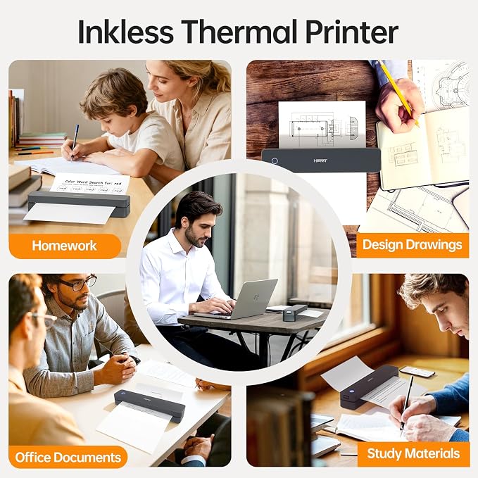 PRT Portable Printer Wireless for Travel, Thermal Inkless Printer for Home Use, Come with Carry Case& 10 Sheets Thermal Paper, Support 8.5x11 US Letter&A4 Thermal Paper, Compatible with Phone Laptop
