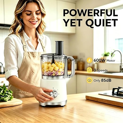 Simple Deluxe 10.5 Cup Food Processor, Multi-Functional Vegetable Choppers Food Grinder with Slicing Shredding Chopping Kneading, Suitable for Smoothie Fruit Dough, 2.6QT, Classic White