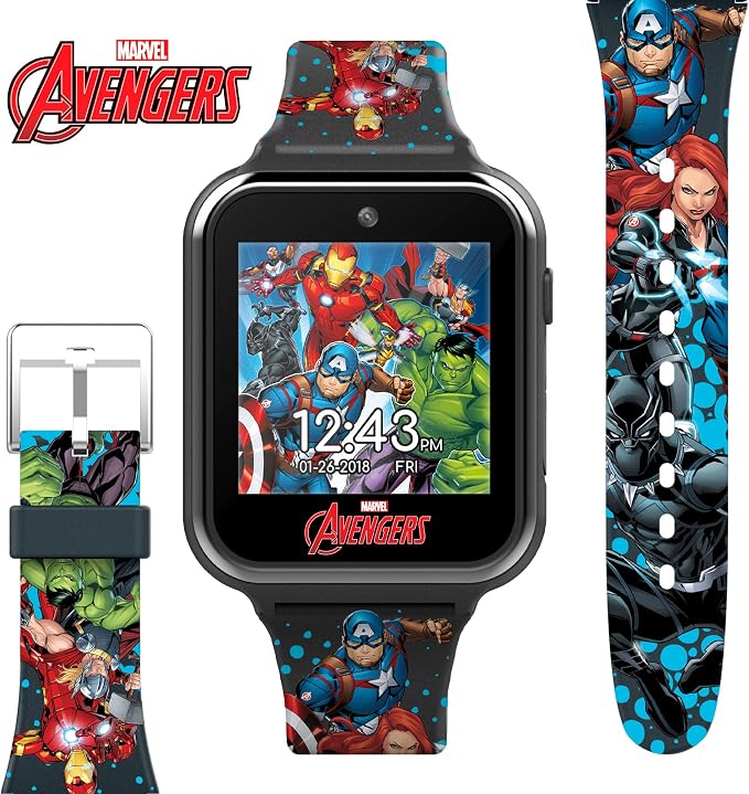 Marvel Avengers Interactive Kids Smartwatch – Touchscreen Watch with Games, Camera, Voice Recorder, Step Tracker, Timer & Alarm – 10 Watch Faces, USB Rechargeable – Fits Wrists 5.5" to 8"