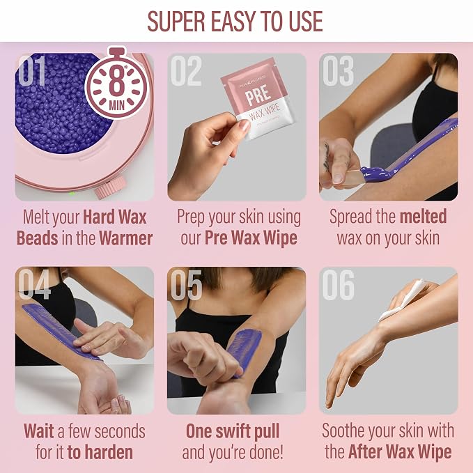 Tress Wellness Waxing Kit for Sensitive Skin – Safe for Face & Skin, Easy to Use – At-Home Kit for Face, Bikini, Brazilian & Full Body - Pink, No Display