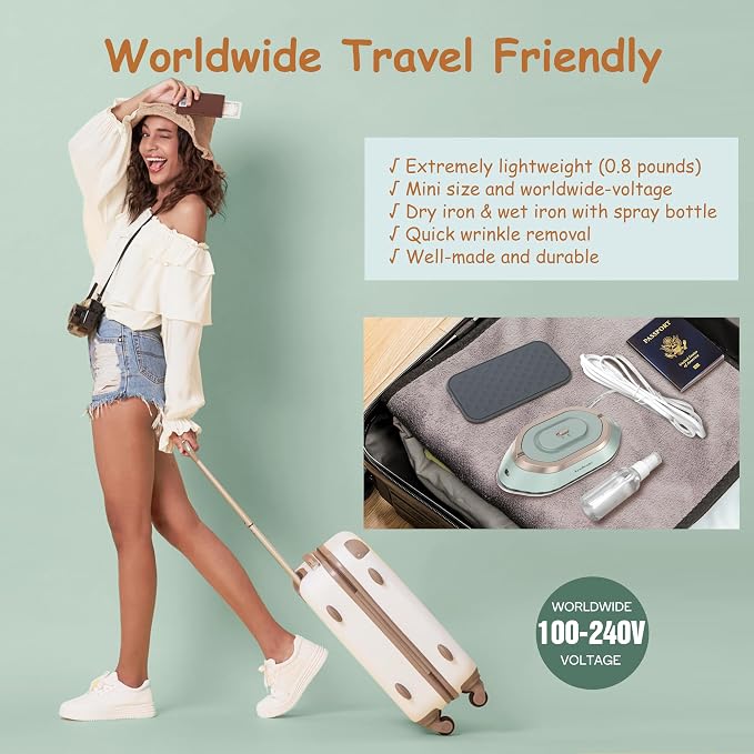 Newbealer Travel Iron bundle with Affordable Steamer for Clothes, Dry Iron and Powerful Steamer, Portable for Travel and Home Use