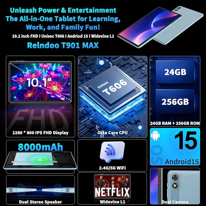 Android 15 Tablet 10 Inch, 2026 Tablet with Keyboard, 24GB+256GB+2TB Expand, Tablets PC with Gemini AI, Octa-Core, 8000mAh, 5G WiFi, Widevine L1, GMS, 2 in 1 Tablets with Case, Mouse, Stylus (Green)